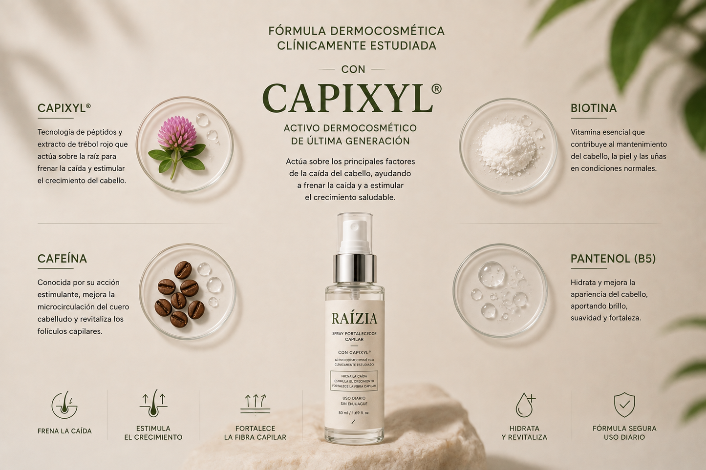 RAÍZIA — Spray Fortalecedor Capilar 50ml.