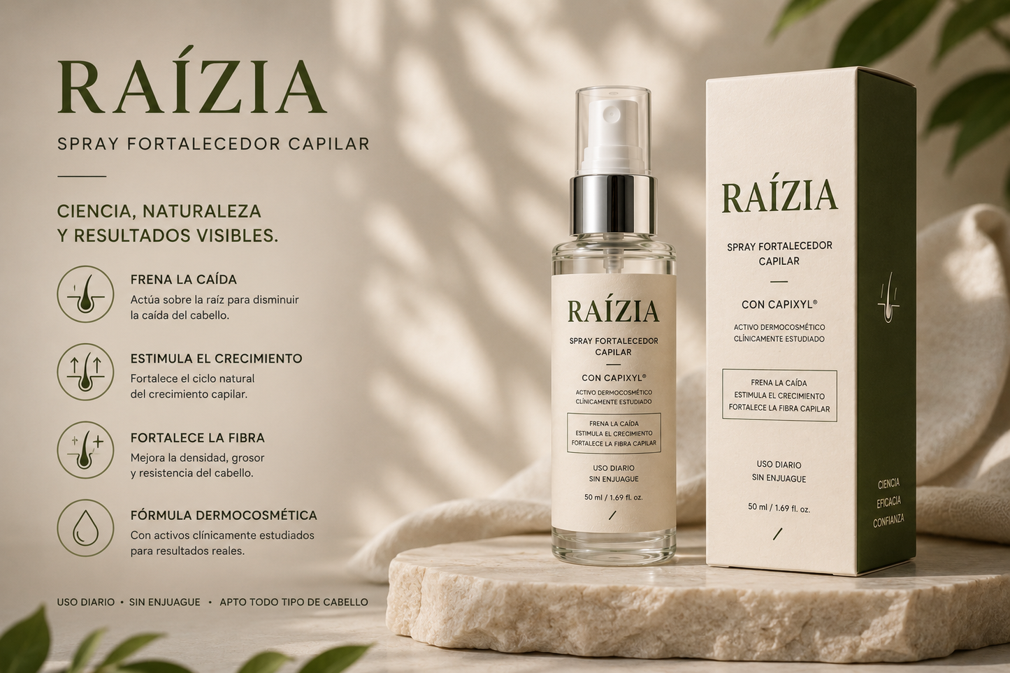 RAÍZIA — Spray Fortalecedor Capilar 50ml.