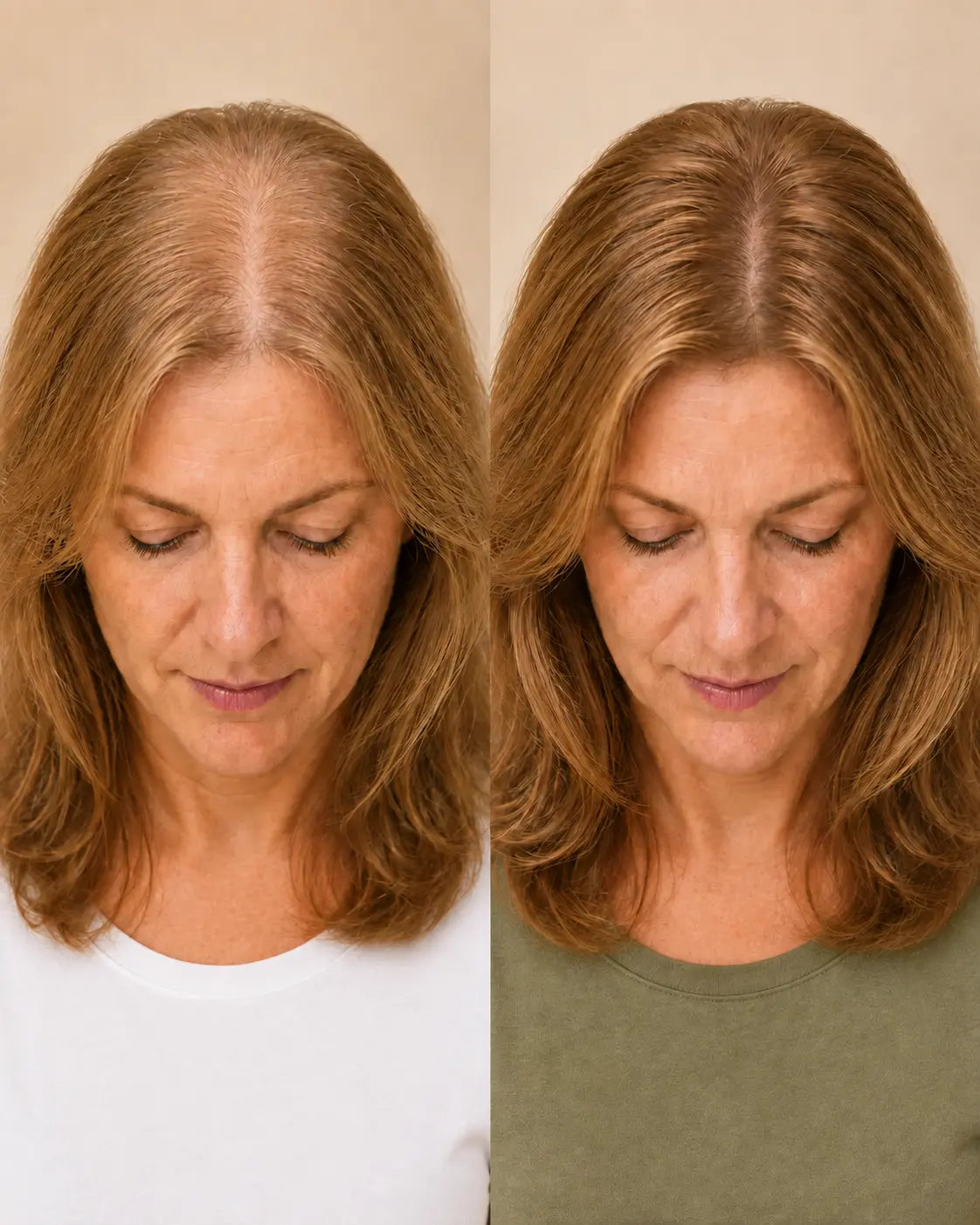 Comparación del cabello entre el día 1 y el día 55